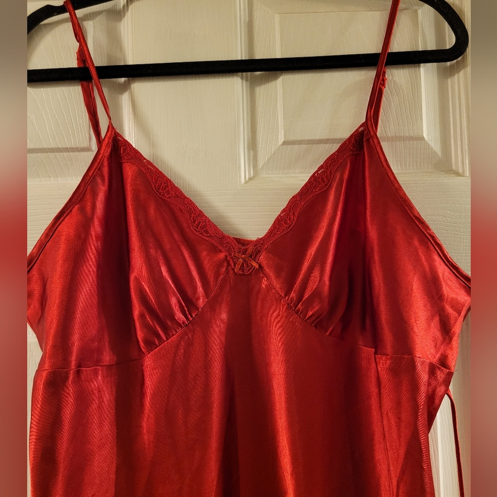 Adonna Red Satin Chemise/slip Dress With Lace Details Size Xxl - Picture 2 of 5